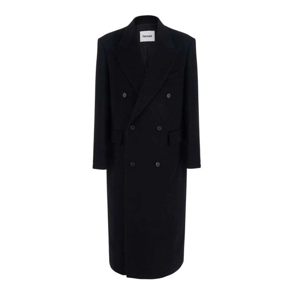 Tonywack Men Double-Breasted Coat In Black Wool And Cashmere For Men